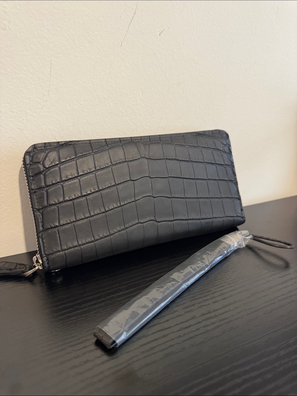Black Croc-Embossed Zip Wallet
